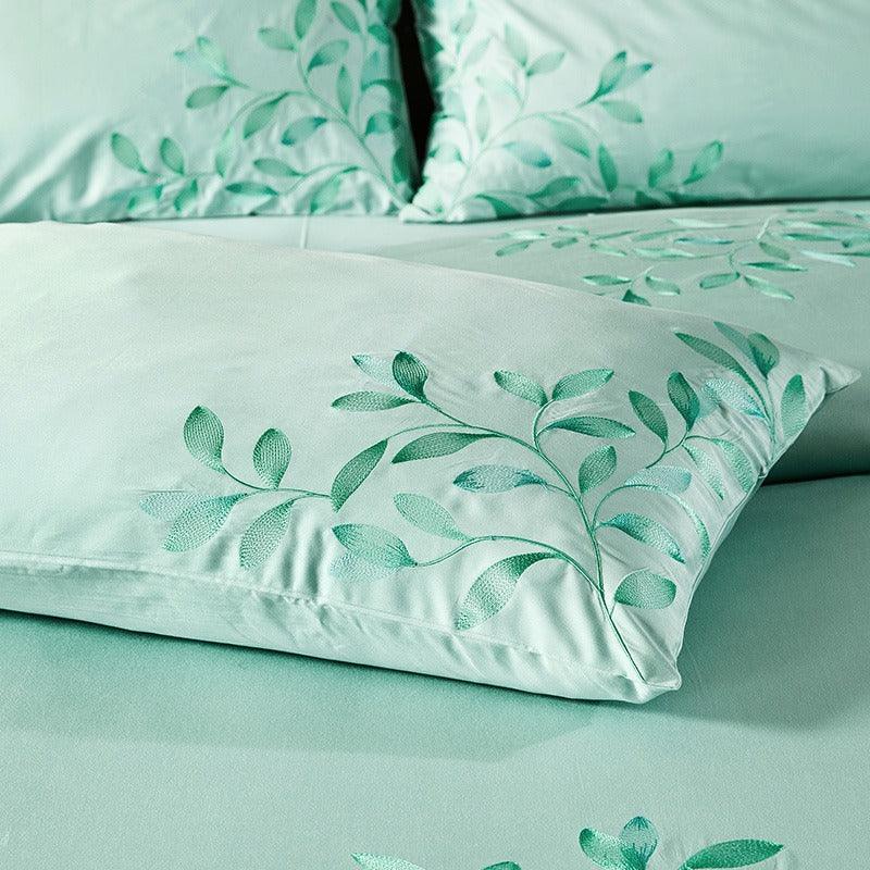 New Oriental Embroidery Mint Green Duvet Set - The Linen House