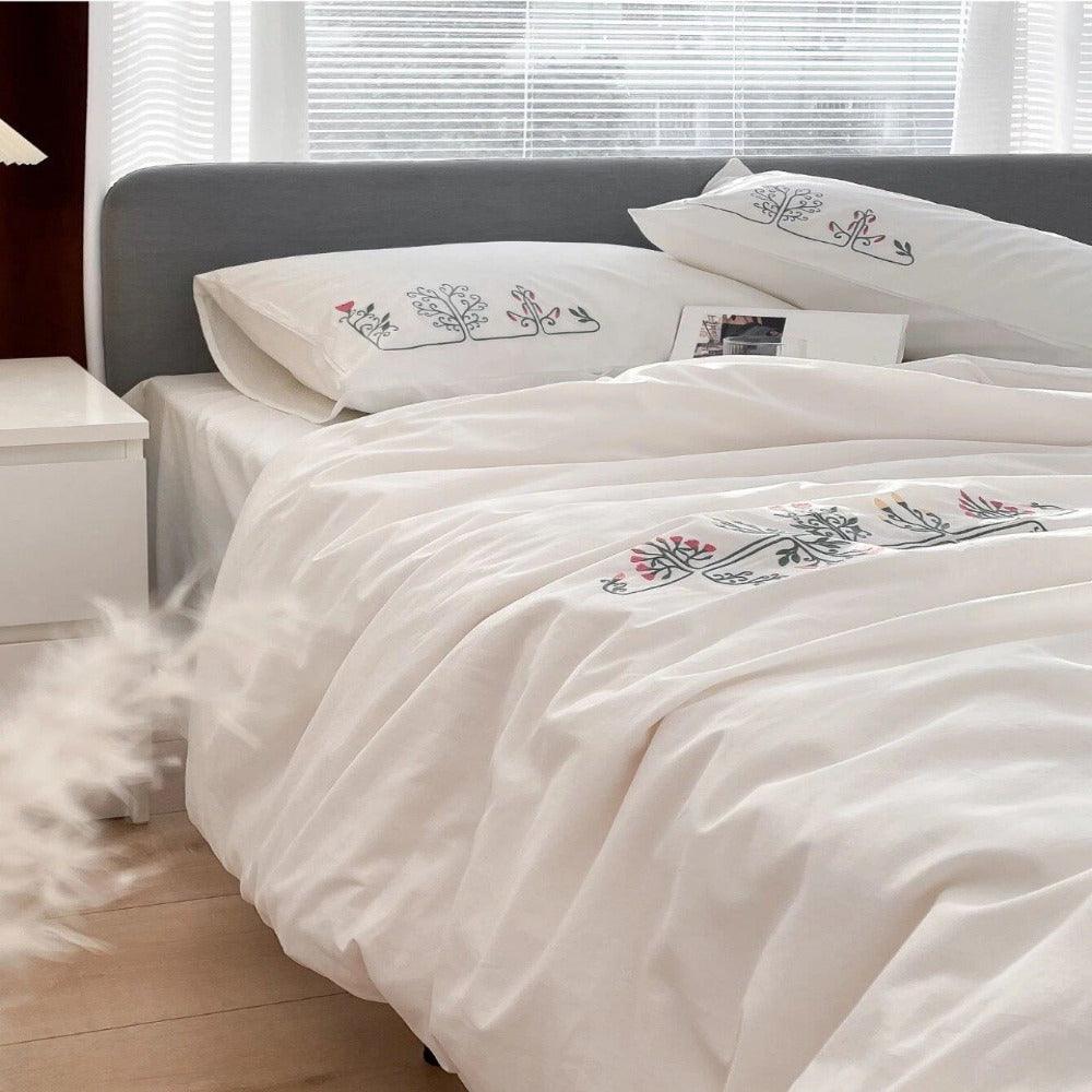 New Flowered Geometric Embroidered Duvet Set - The Linen House