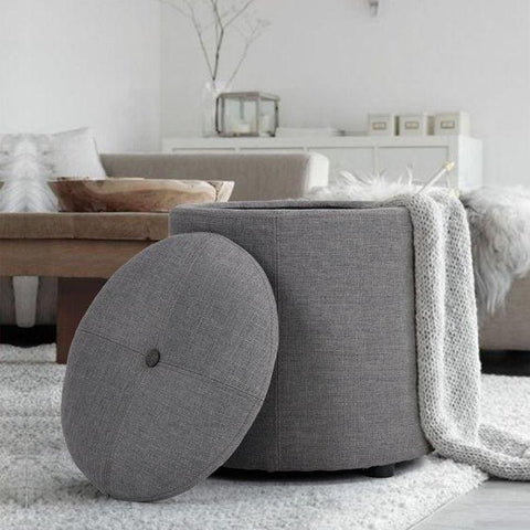 Copper Grove Fabric Upholstery Cylindrical Storage Ottoman - The Linen House
