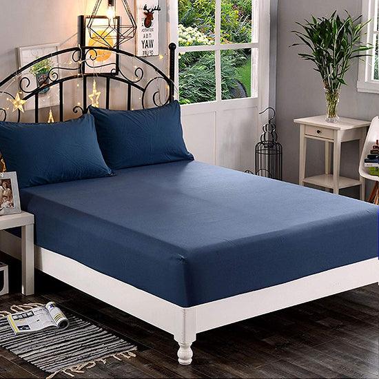 Fitted sheet (Navy-Blue) - The Linen House