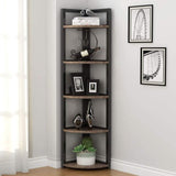 Brown Wood and Metal Frame Corner Shelf – Stylish and Space-Saving Storage Solution