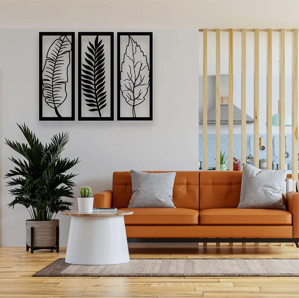 Metal Leaf Wall Art 3 Panels, Wall Decor (pack of 3) - The Linen House