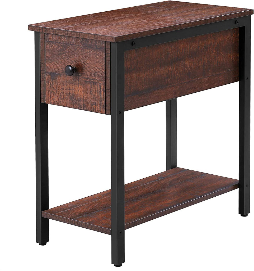 Side Table, 2-Tier Nightstand with Drawer, Narrow End Table for Small Spaces - The Linen House