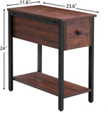 Side Table, 2-Tier Nightstand with Drawer, Narrow End Table for Small Spaces - The Linen House