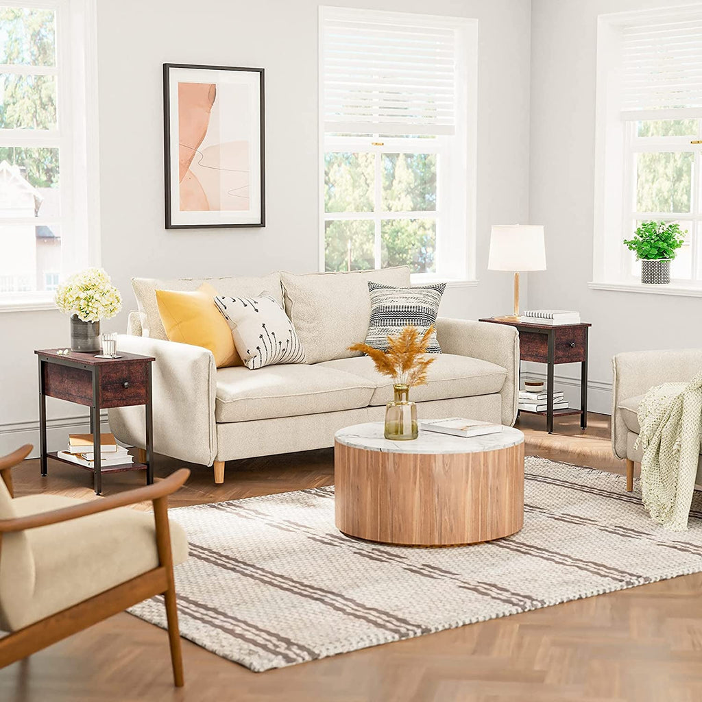 Side Table, 2-Tier Nightstand with Drawer, Narrow End Table for Small Spaces - The Linen House