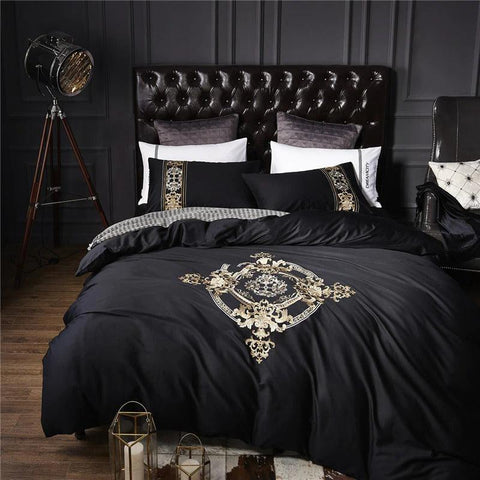 New Black Luxury Embroidered Complete Duvet Set - The Linen House