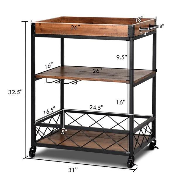 3 Tier Rolling Kitchen Trolley - The Linen House