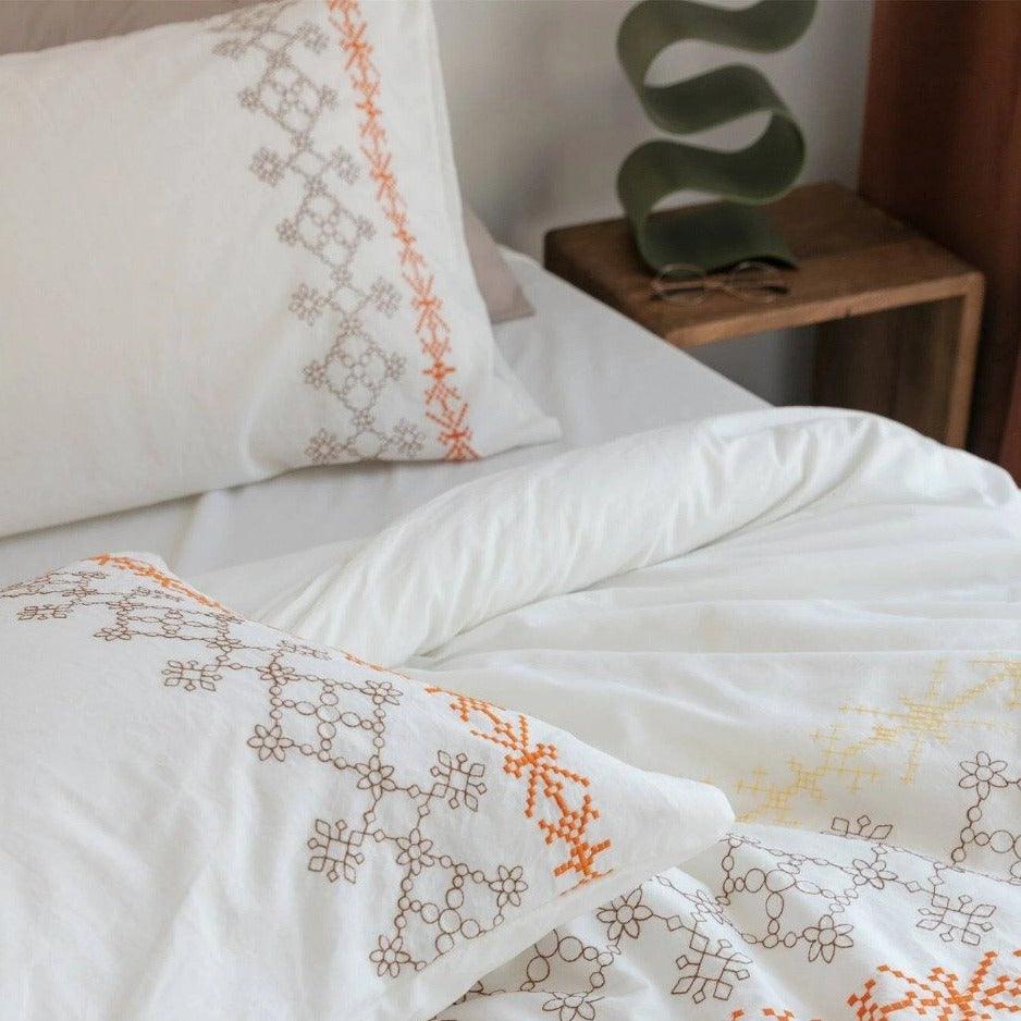 New Geometric Embroidery Duvet Set - The Linen House