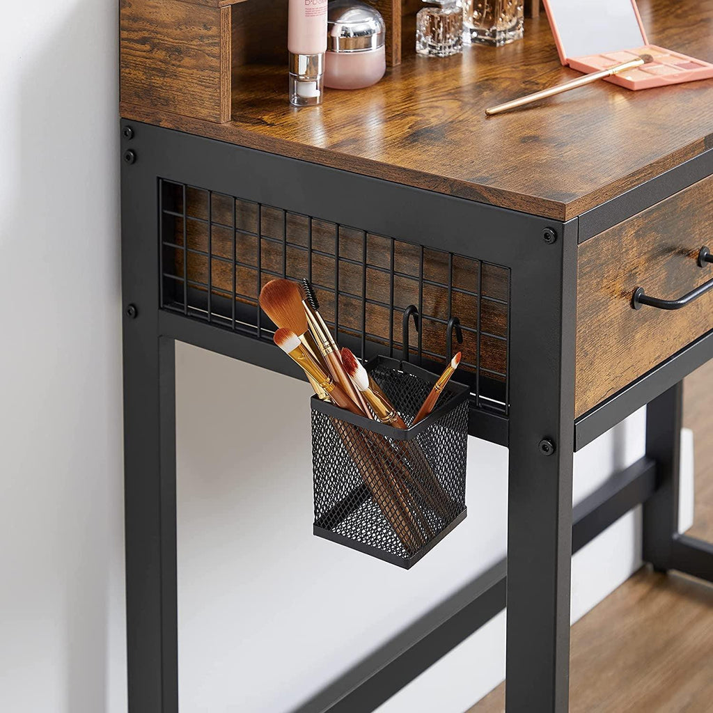 Vanity Table with Upholstered Stool Set, Dressing Table Desk, Makeup Table with Tri-Fold Mirror - The Linen House