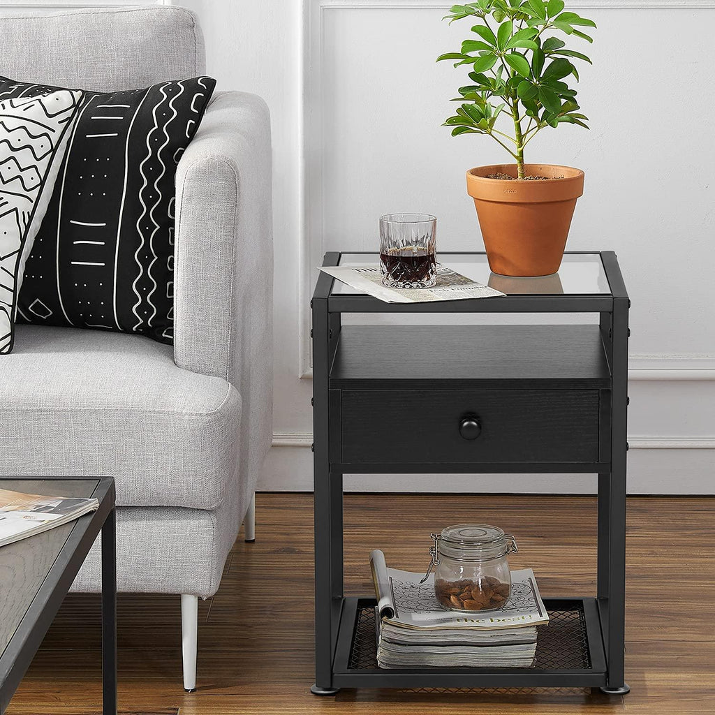 Side Table with Tempered Glass Top and Metal Shelf - The Linen House