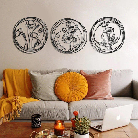 Poppy Flower Metal Wall Decor (pack of 3) - The Linen House