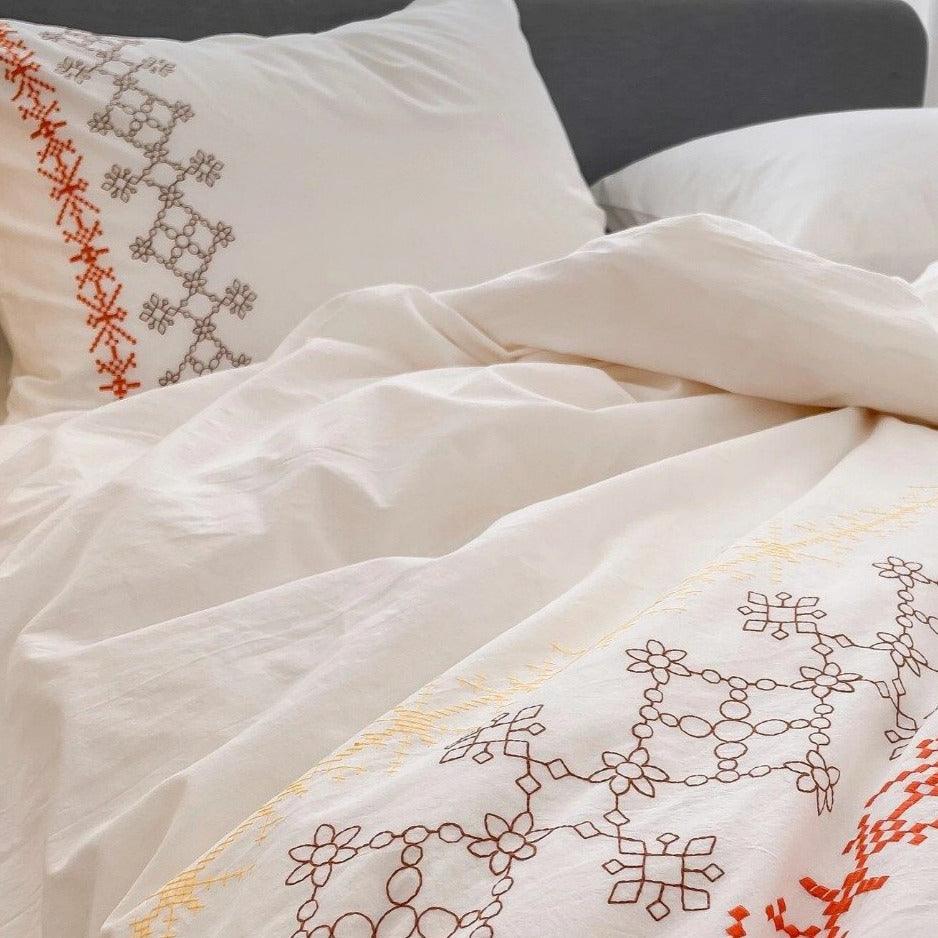New Geometric Embroidery Duvet Set - The Linen House