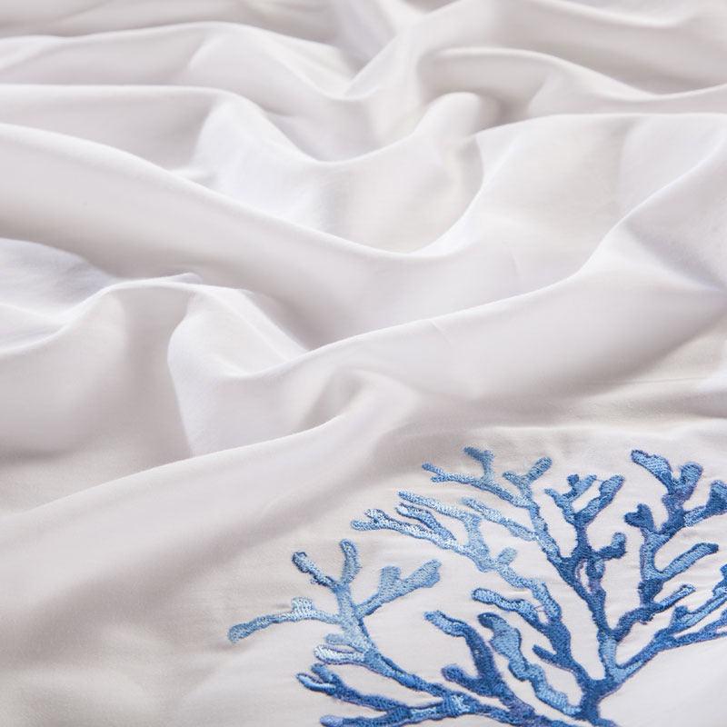New Luxury White with Blue Embroidered Duvet - The Linen House