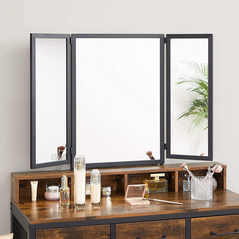 Vanity Table with Upholstered Stool Set, Dressing Table Desk, Makeup Table with Tri-Fold Mirror - The Linen House