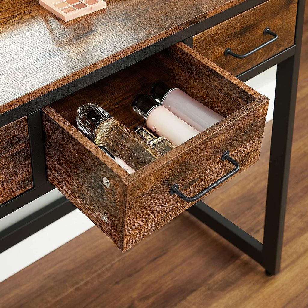 Vanity Table with Upholstered Stool Set, Dressing Table Desk, Makeup Table with Tri-Fold Mirror - The Linen House