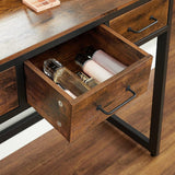 Vanity Table with Upholstered Stool Set, Dressing Table Desk, Makeup Table with Tri-Fold Mirror - The Linen House