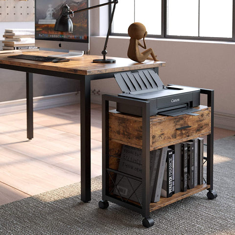 File Cabinet Industrial Printer Stand with Storage Home Office Cabinet 1 Drawer - The Linen House