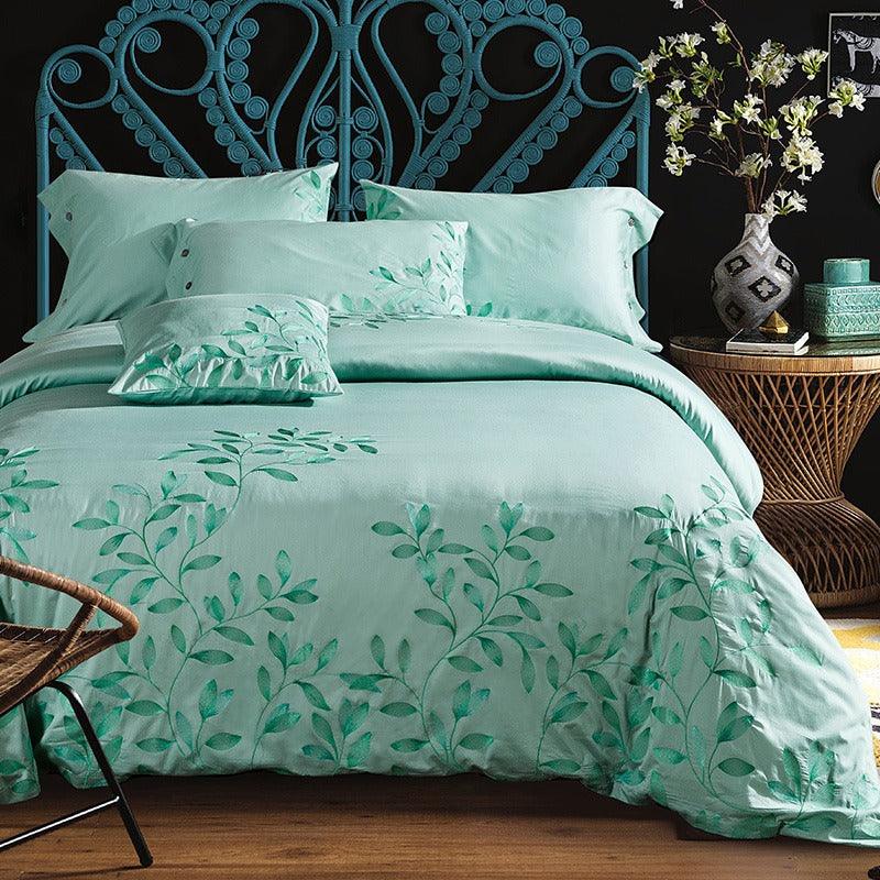 New Oriental Embroidery Mint Green Duvet Set - The Linen House