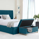 Dark Teal Velvet And Brushed Brass Ottoman Storage Bench - The Linen House