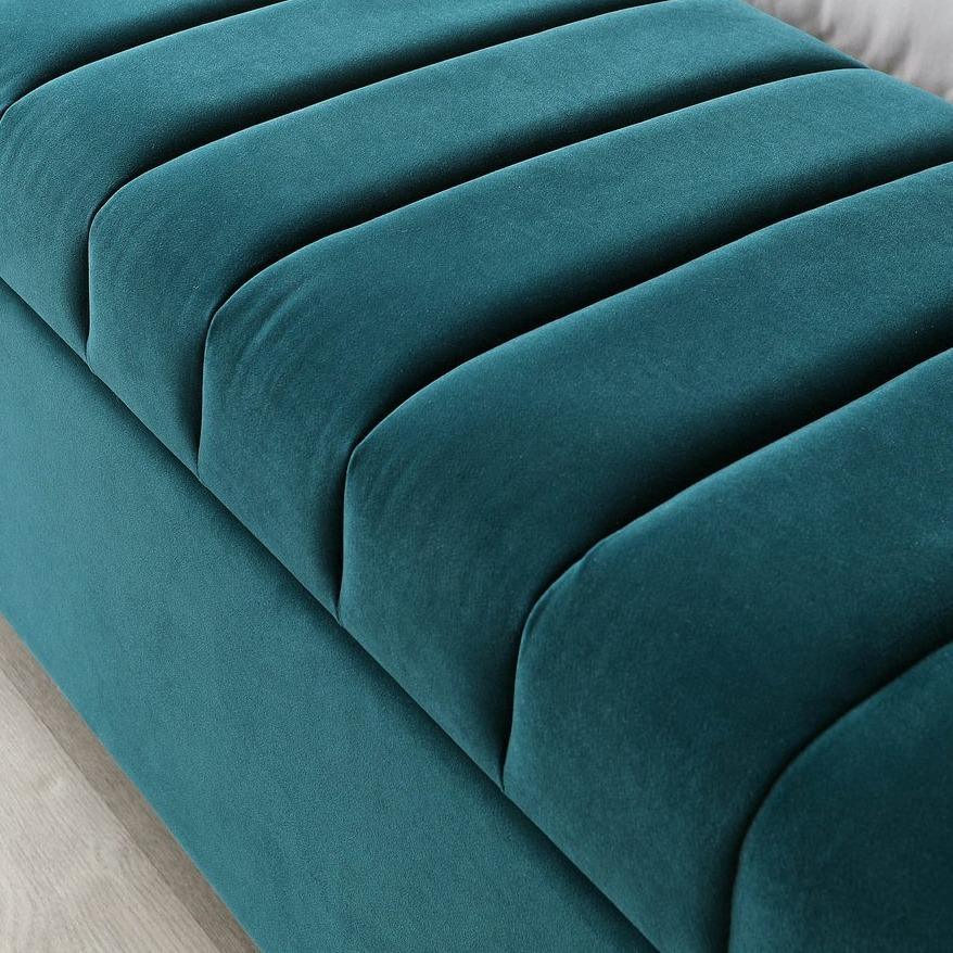 Dark Teal Velvet And Brushed Brass Ottoman Storage Bench - The Linen House