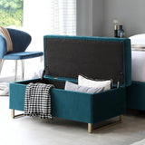 Dark Teal Velvet And Brushed Brass Ottoman Storage Bench - The Linen House