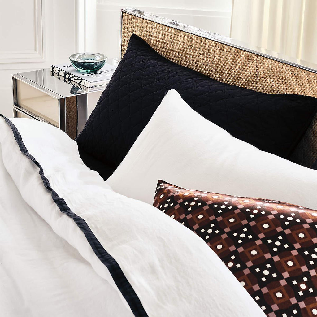 European White with Black Ribbon Duvet Set - The Linen House
