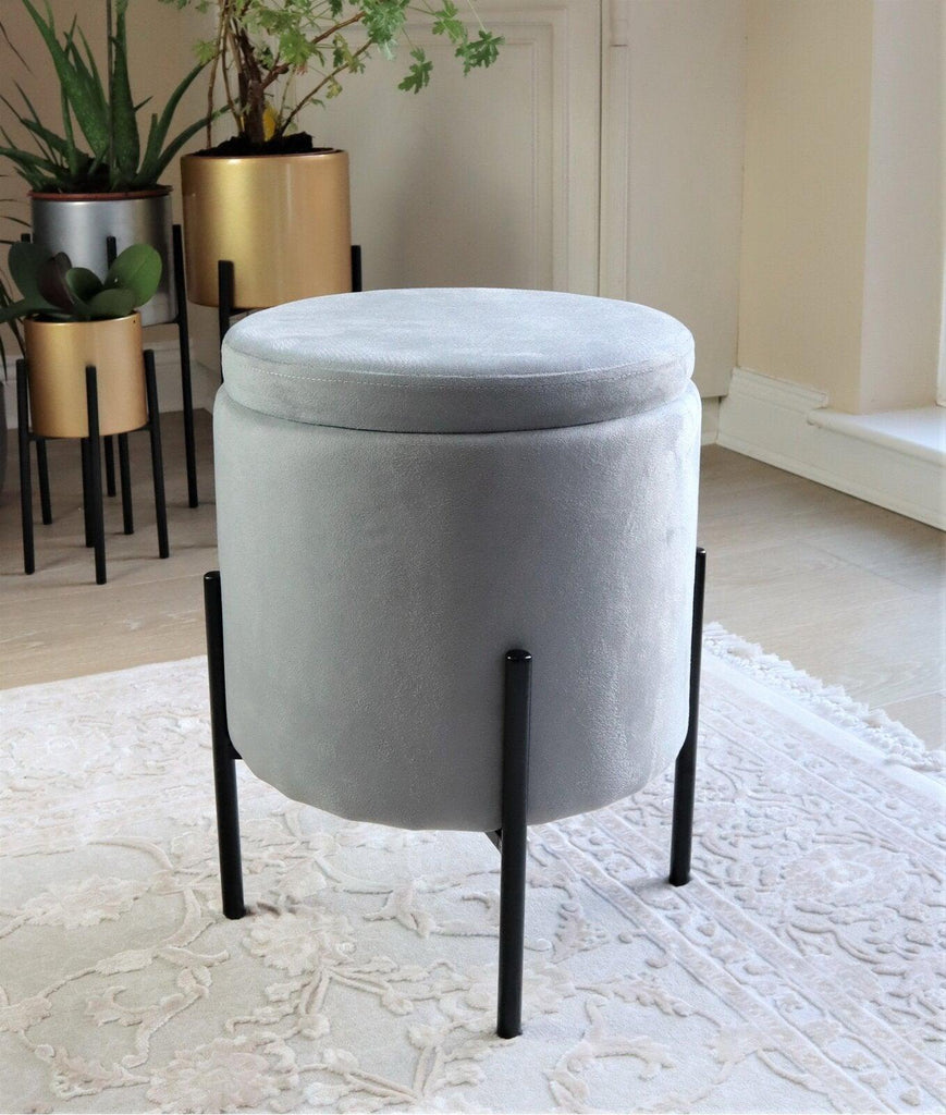 Velvet Round Storage Ottoman - The Linen House