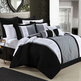 Black & White Luxury Pleated Duvet Set with Printed Patch - The Linen House
