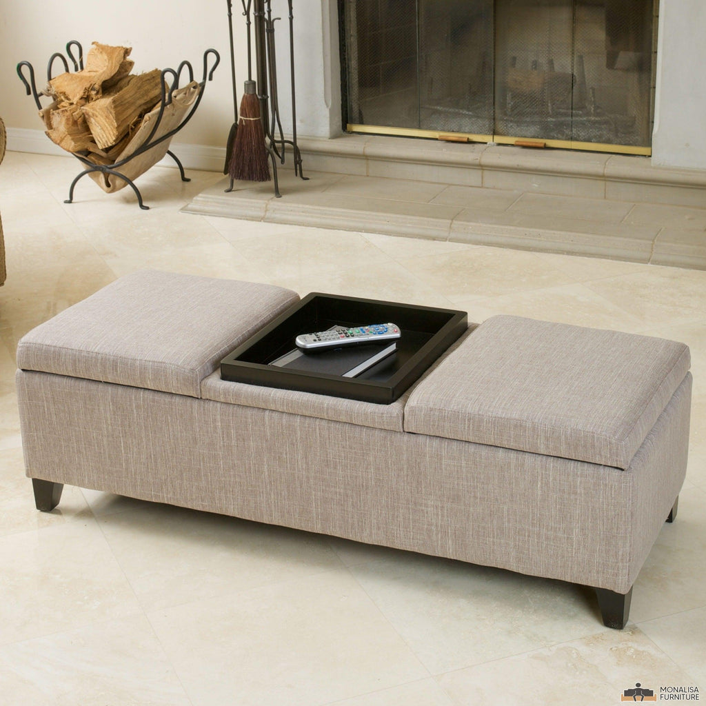 Upholstered Storage Bench with Tray - The Linen House
