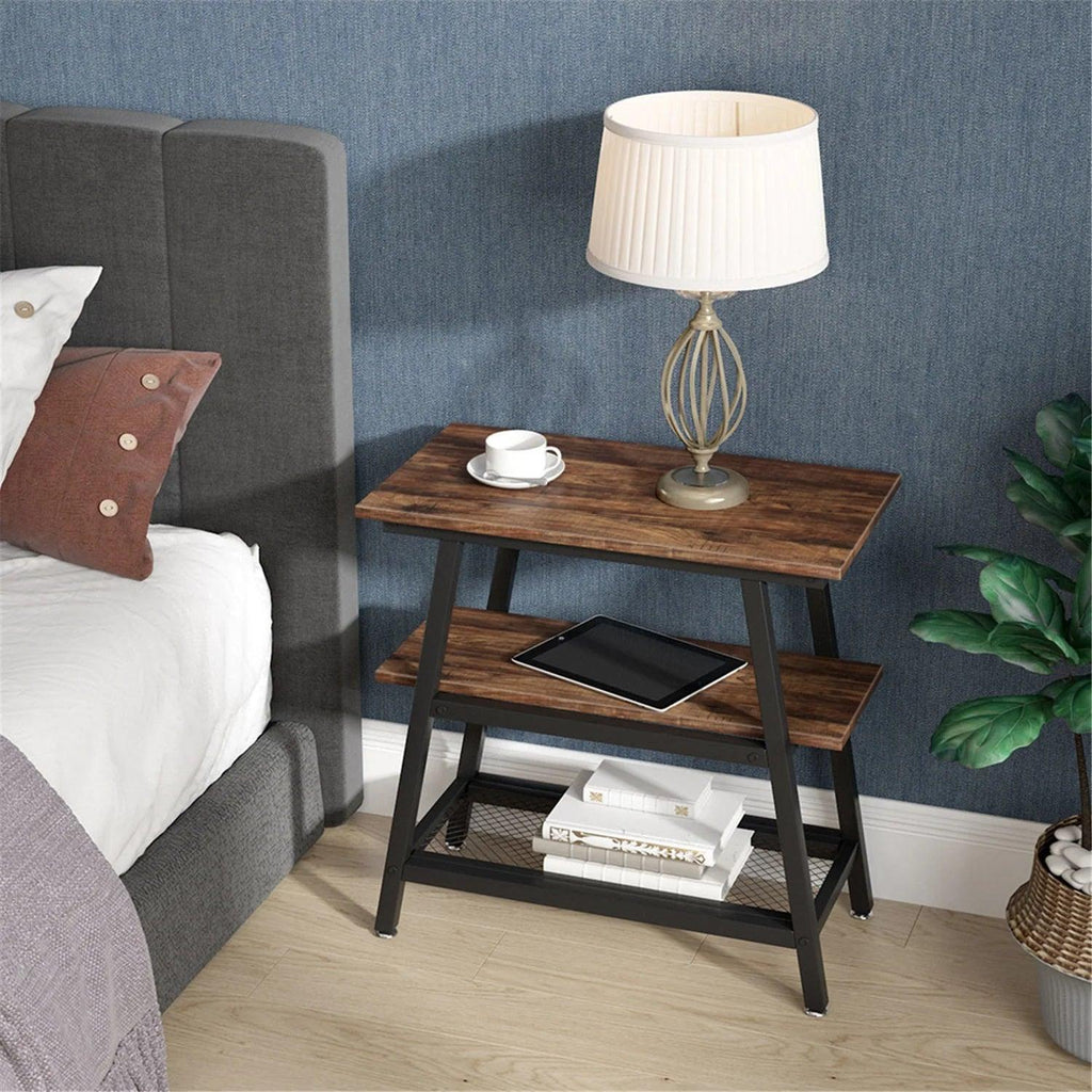 End Table, Side Table with 3-Tier Storage Shelf - The Linen House