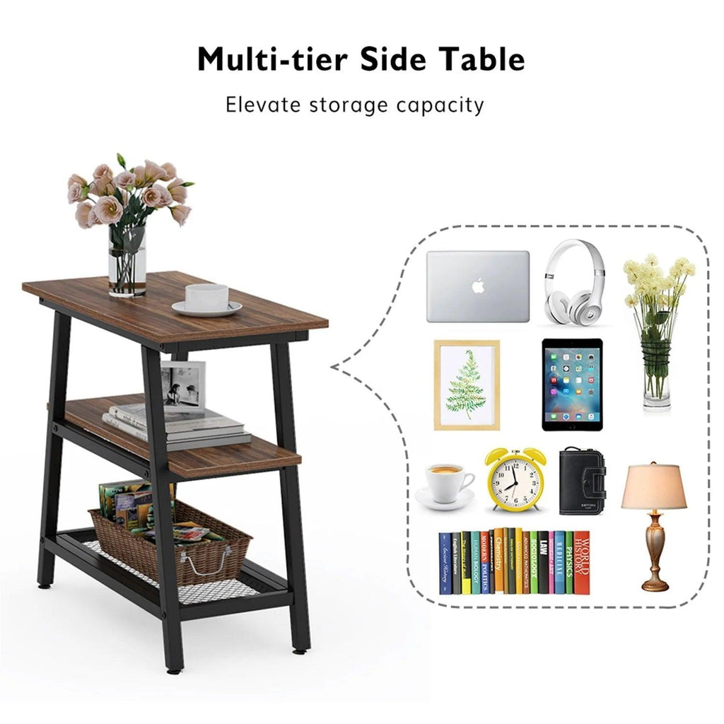 End Table, Side Table with 3-Tier Storage Shelf - The Linen House