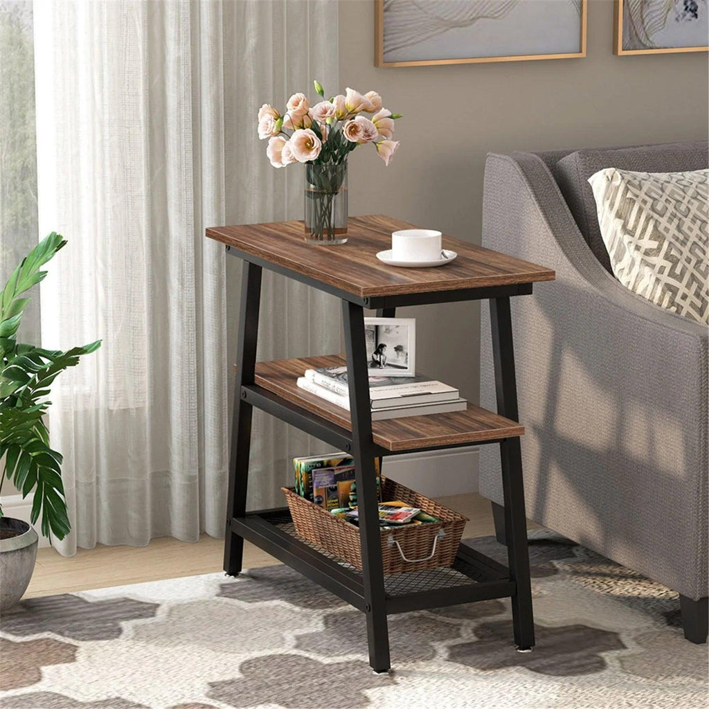 End Table, Side Table with 3-Tier Storage Shelf - The Linen House