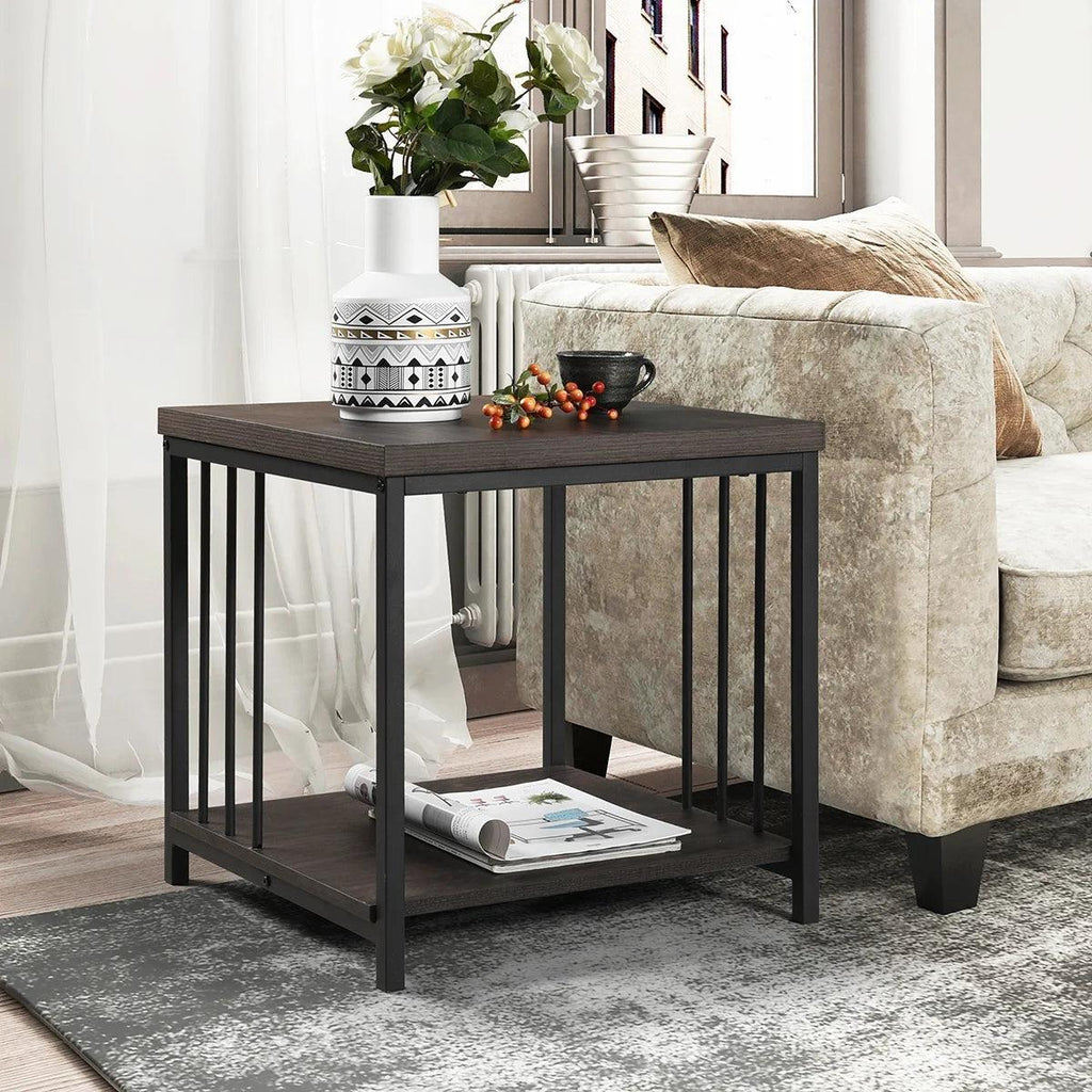 Furniture R Brown Metal Wood End Table - The Linen House