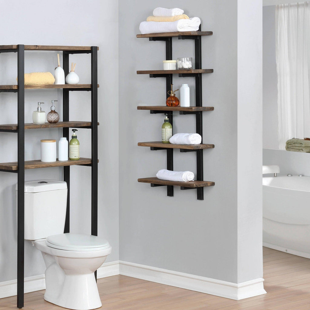Metal and Solid Wood Bath Wall Shelf - The Linen House