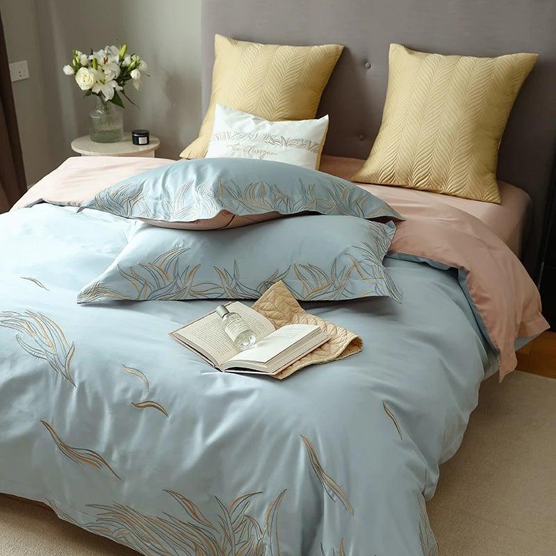 New Coral Adornment Embroidery Duvet Set - The Linen House