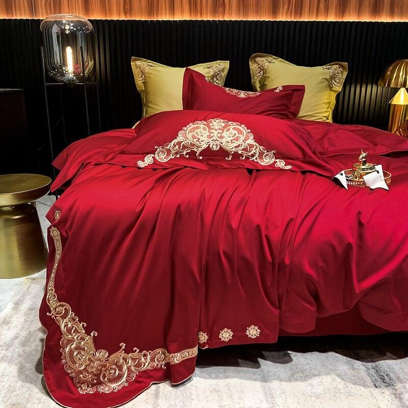 New Gleaming Embroidery with Rosy Sateen Duvet Set - The Linen House