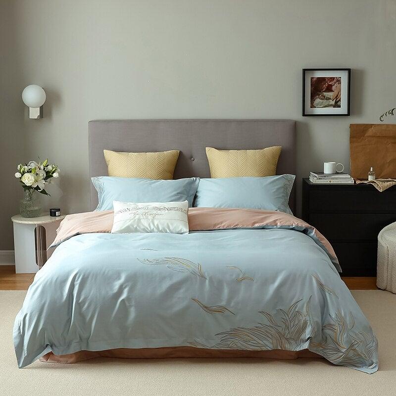 New Coral Adornment Embroidery Duvet Set – Elegant & Luxurious Bedding