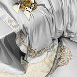 New Gleaming Embroidery with Grey Sateen Duvet Set - The Linen House