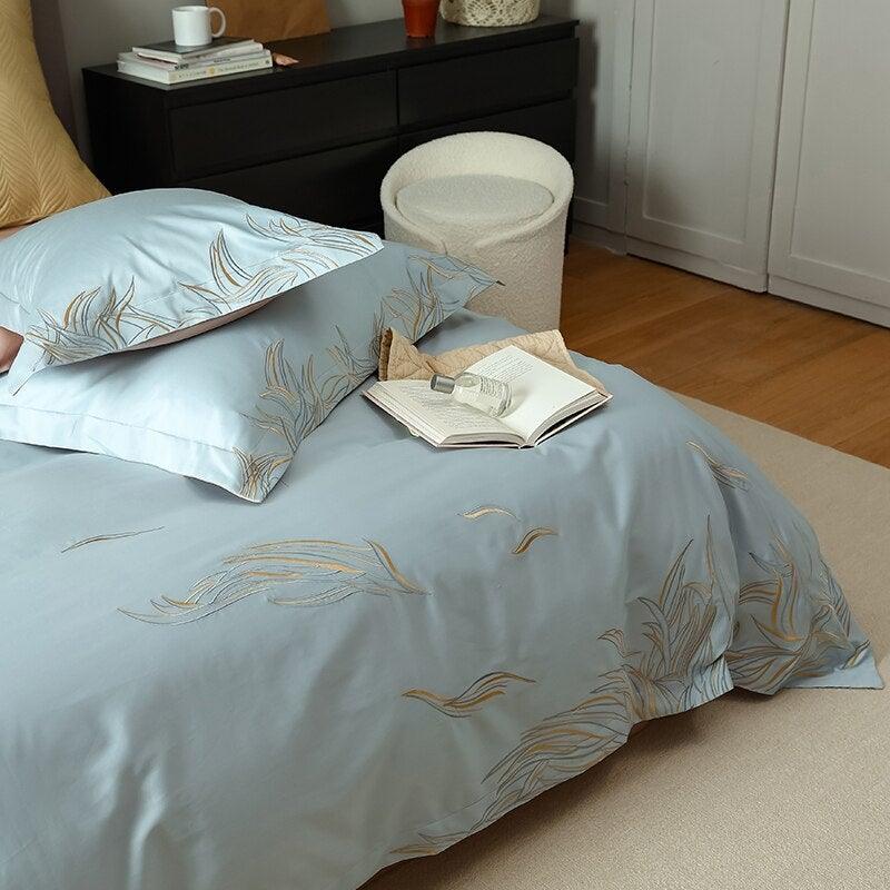 New Coral Adornment Embroidery Duvet Set - The Linen House