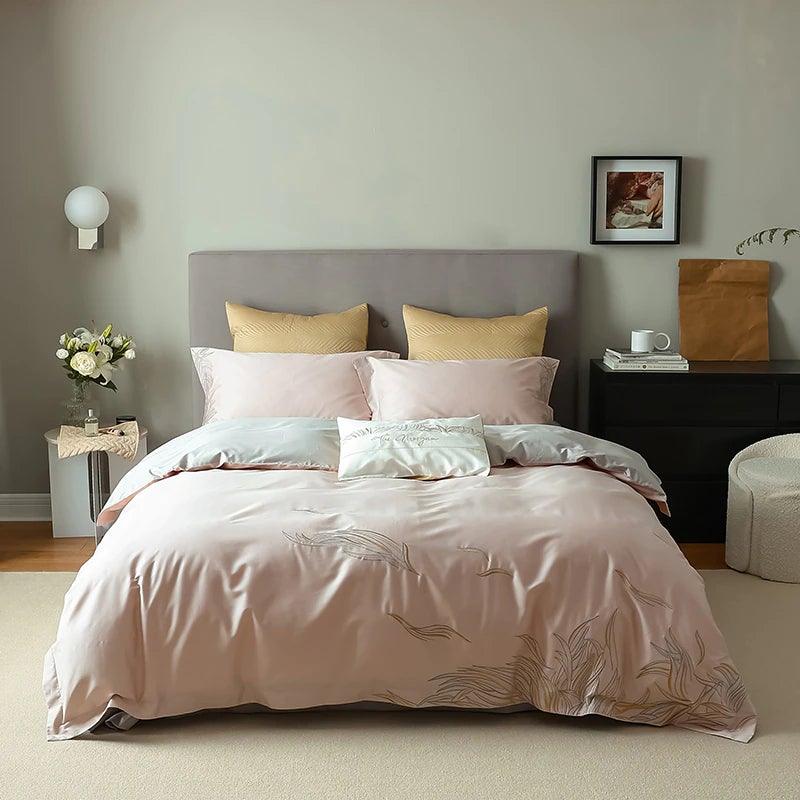 New Coral Adornment Embroidery Duvet Set – Elegant & Luxurious Bedding