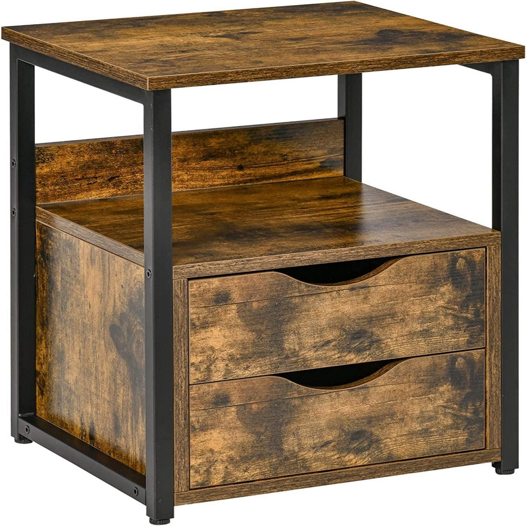 Industrial Side Table with 2 Storage Drawers for Living Room - The Linen House
