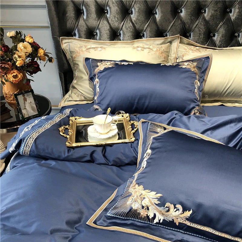 New Royal Blue Exquisite Embroidery Duvet Set - The Linen House