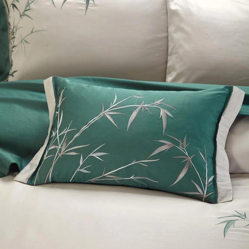 Luxury New Embroidered Green Bamboo Duvet Cover - The Linen House