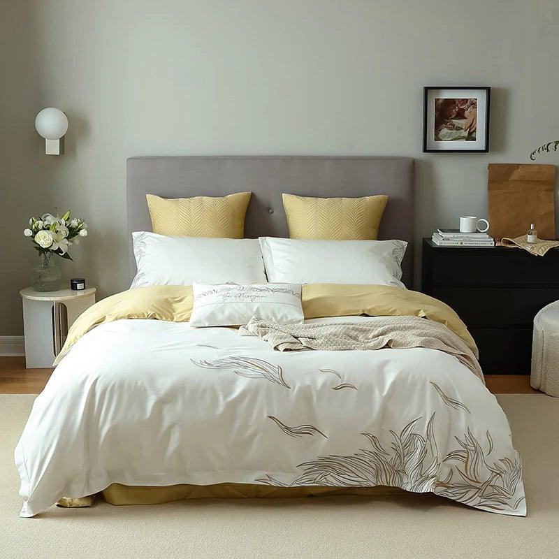 New Coral Adornment Embroidery Duvet Set – Elegant & Luxurious Bedding