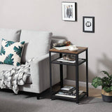 Industrial Style Iron and Wood Side Table with Two Tier Mesh Shelves - The Linen House