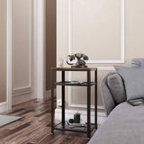 Industrial Style Iron and Wood Side Table with Two Tier Mesh Shelves - The Linen House