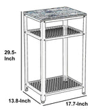 Industrial Style Iron and Wood Side Table with Two Tier Mesh Shelves - The Linen House