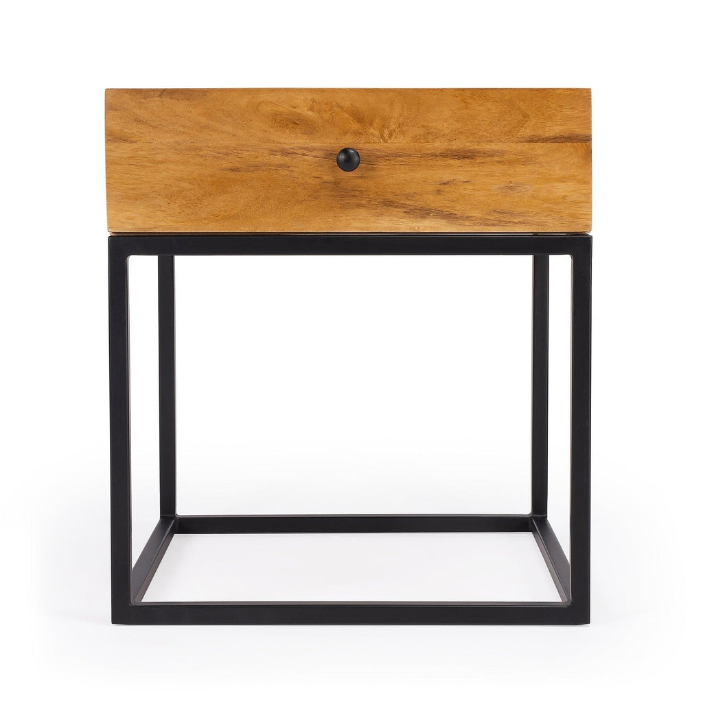 Industrial Iron And Wood Nightstand Side table - The Linen House