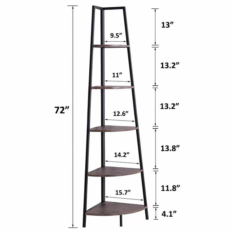 Corner Shelf 70 Inch Tall Bookcase 5- Tier Industrial Corner - The Linen House