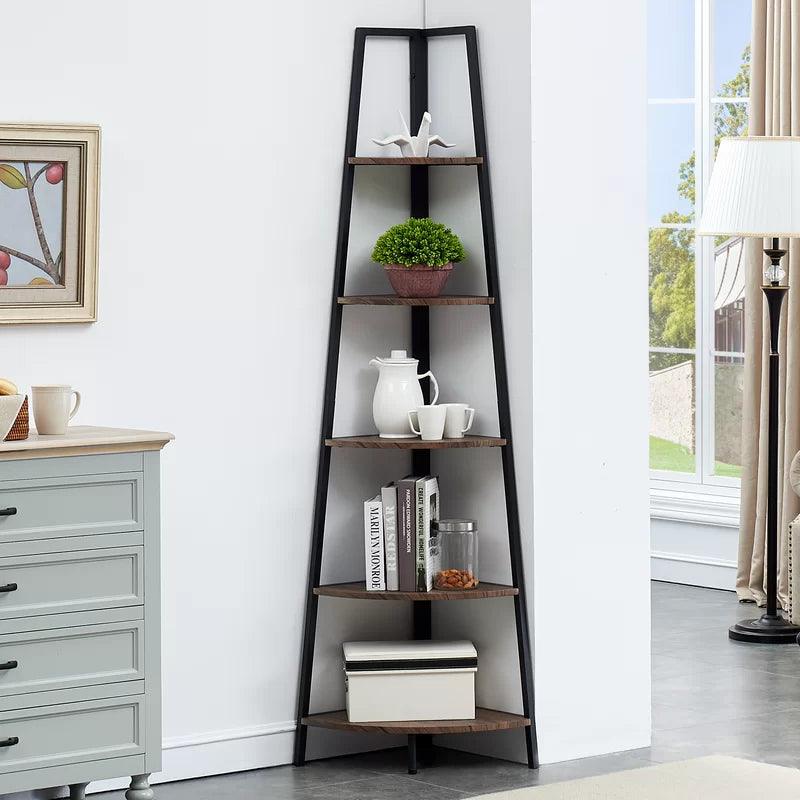Corner Shelf 70 Inch Tall Bookcase 5- Tier Industrial Corner - The Linen House